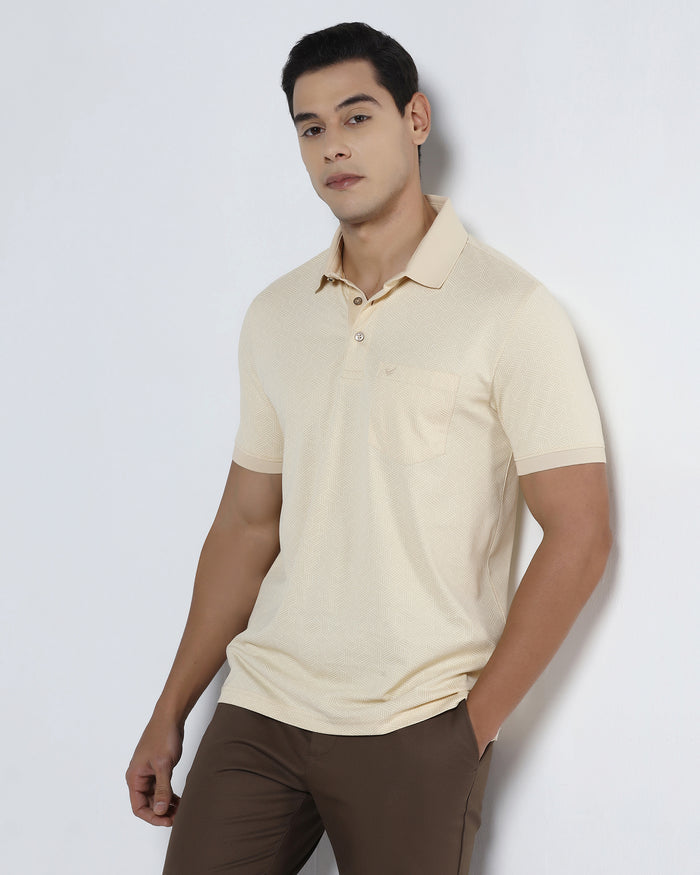 Beige Cream Printed Polo - Sign