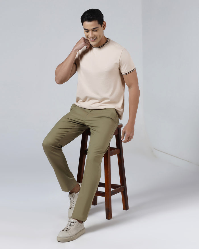 Beige Crew Neck Textured T-Shirt - Doloras
