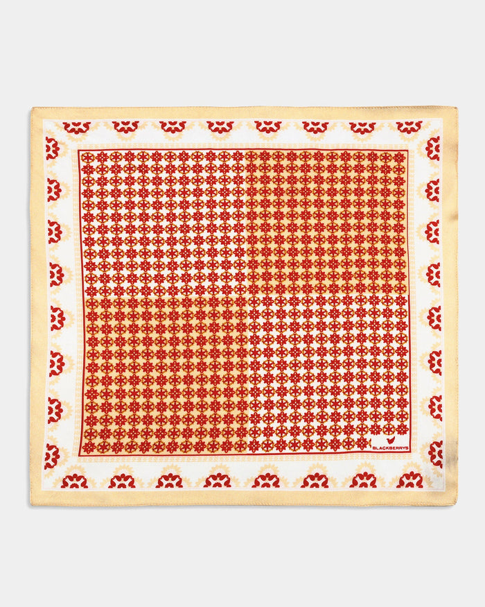 Beige Printed 100% Silk Pocket Square - 9Arena