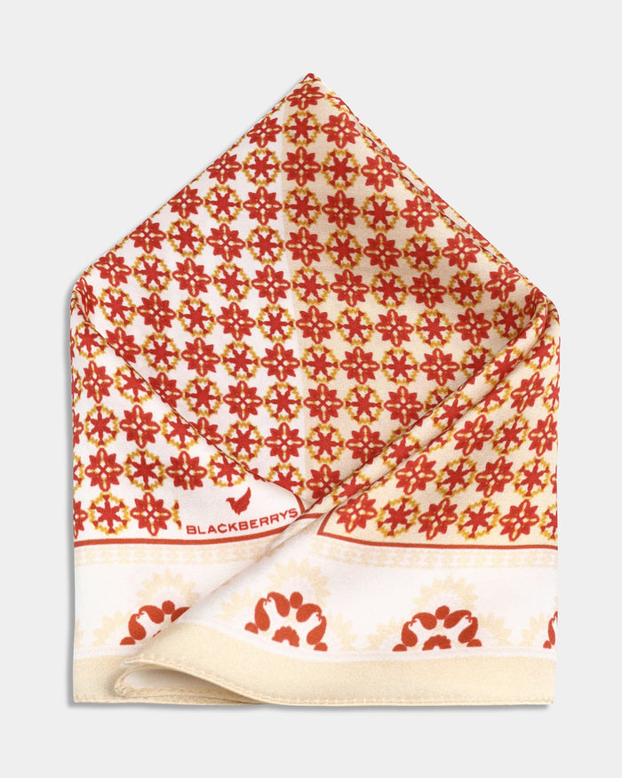 Beige Printed 100% Silk Pocket Square - 9Arena