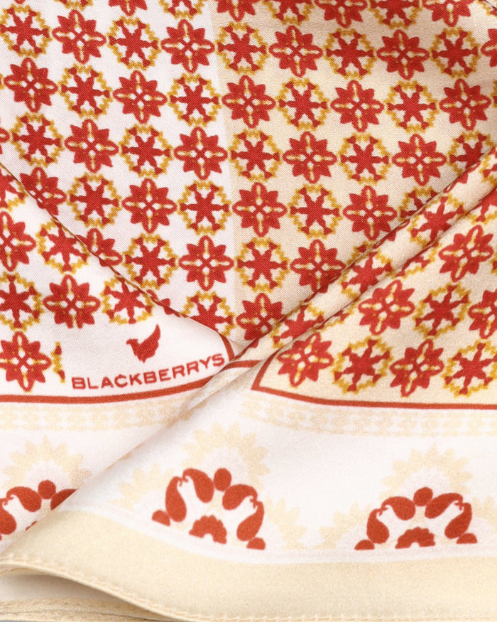 Beige Printed 100% Silk Pocket Square - 9Arena