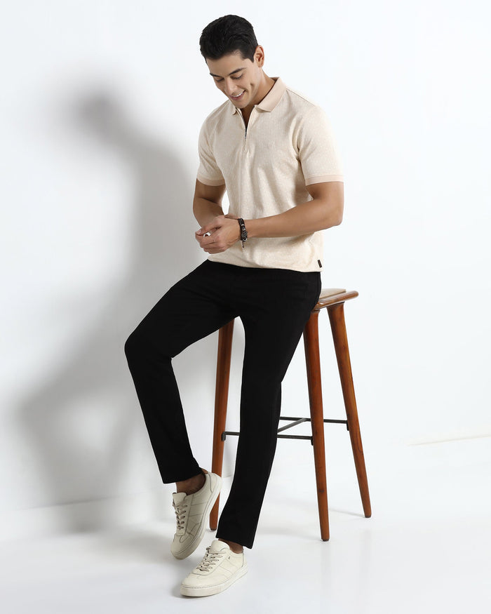 Beige Textured Polo - Sky