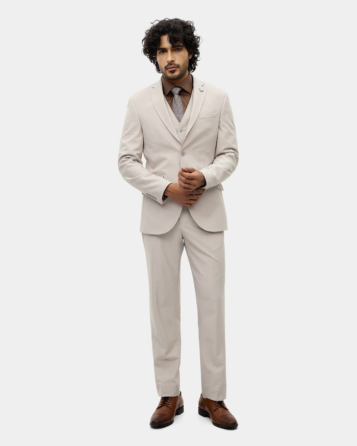 Beige Three Piece Textured Suit - Fidela