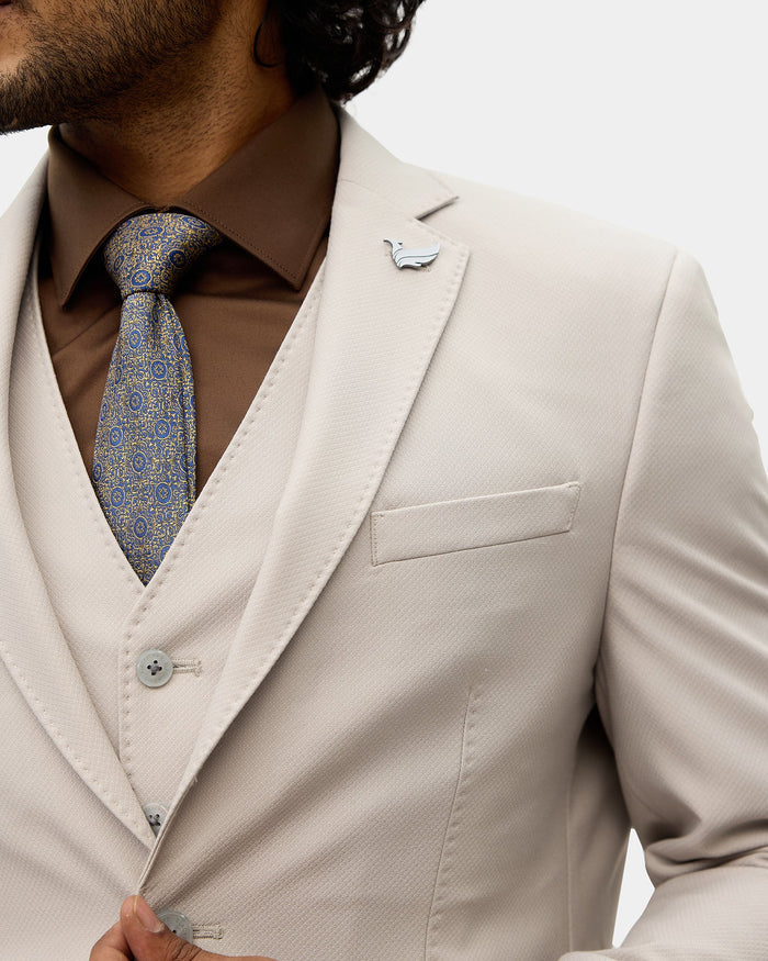 Beige Three Piece Textured Suit - Fidela
