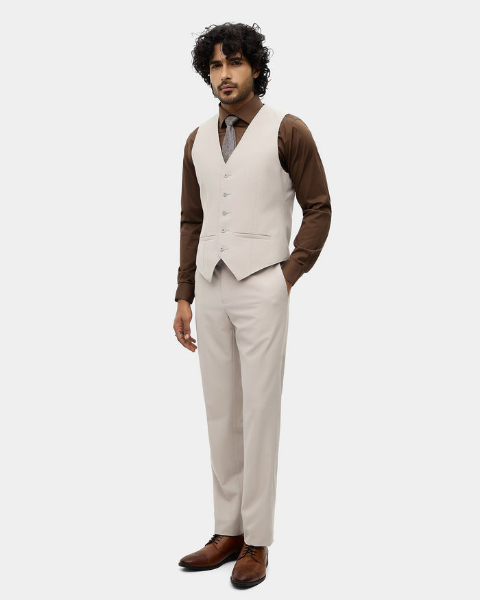 Beige Three Piece Textured Suit - Fidela