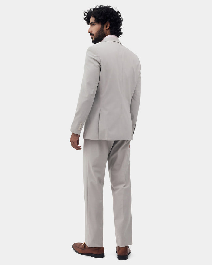 Beige Two Piece Solid Suit - Overon
