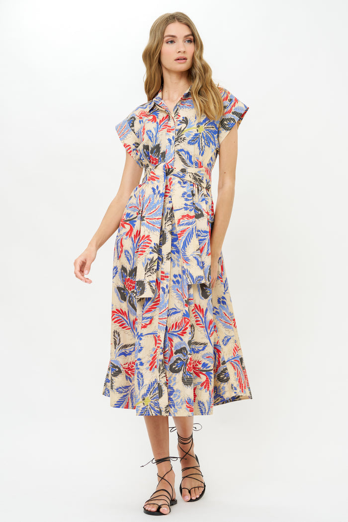 Belted Shirt Dress- Chennai Cobalt