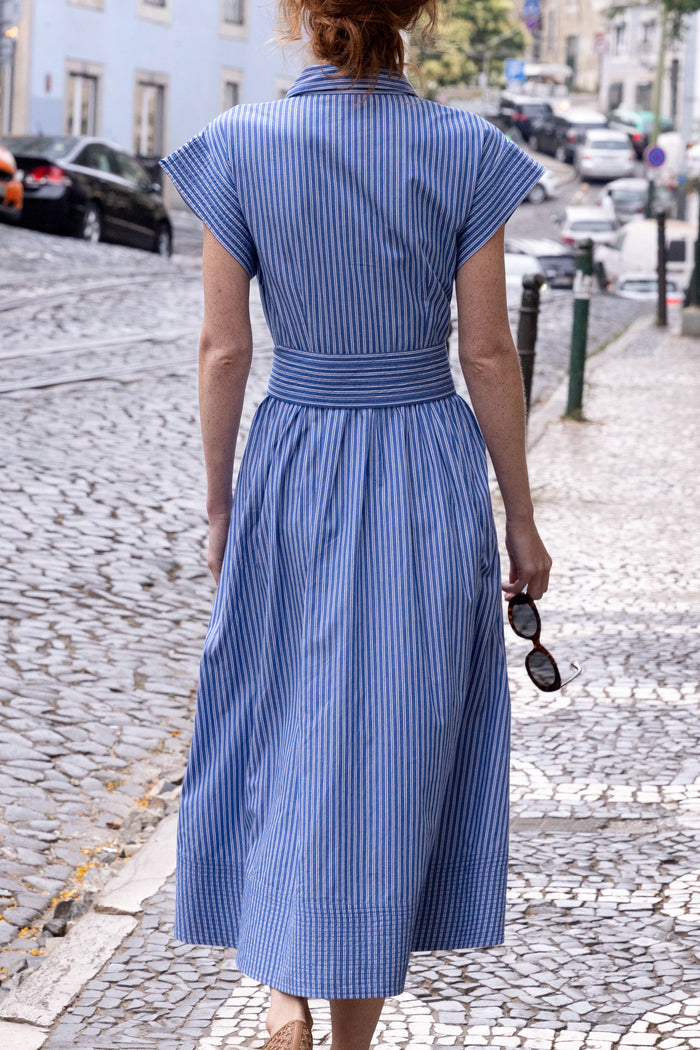 Belted Shirt Dress- Devon Blue