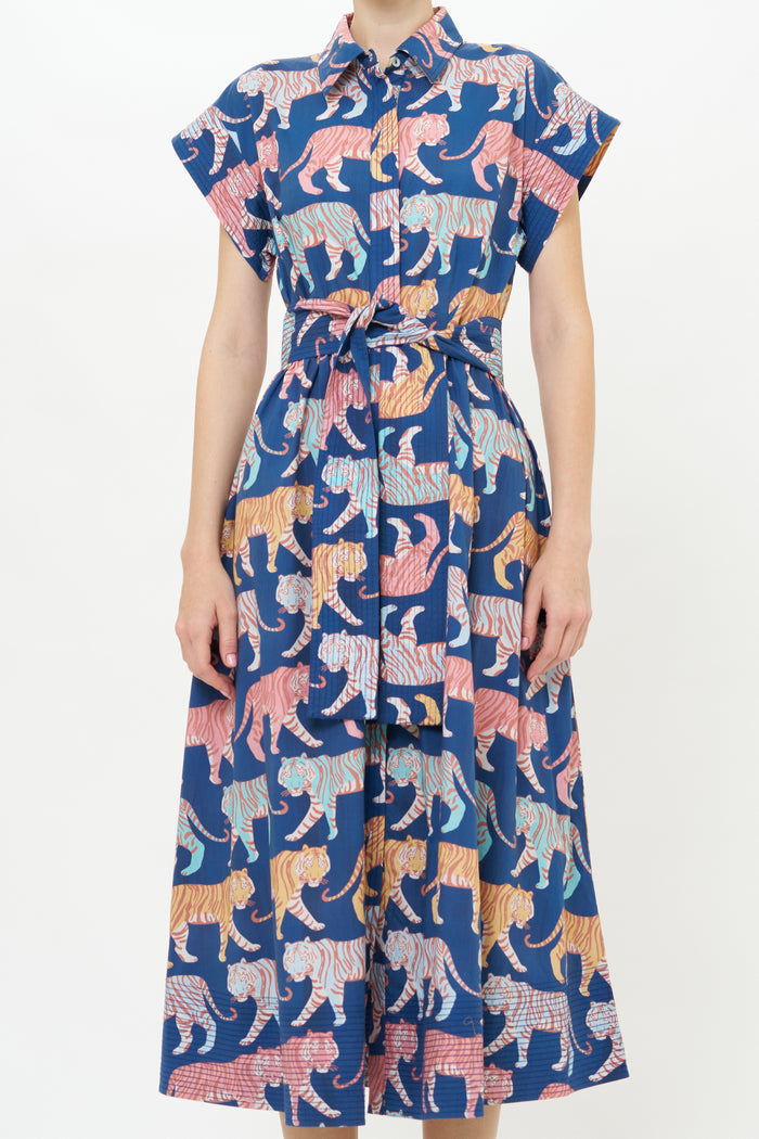 Belted Shirt Dress- Raj Navy