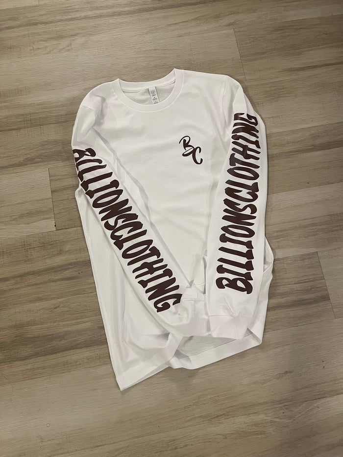 “Billionsclothing” Long Sleeve Tee (Brown/White)