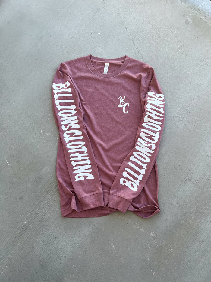 “Billionsclothing” Long Sleeve Tee (Mauve/White)