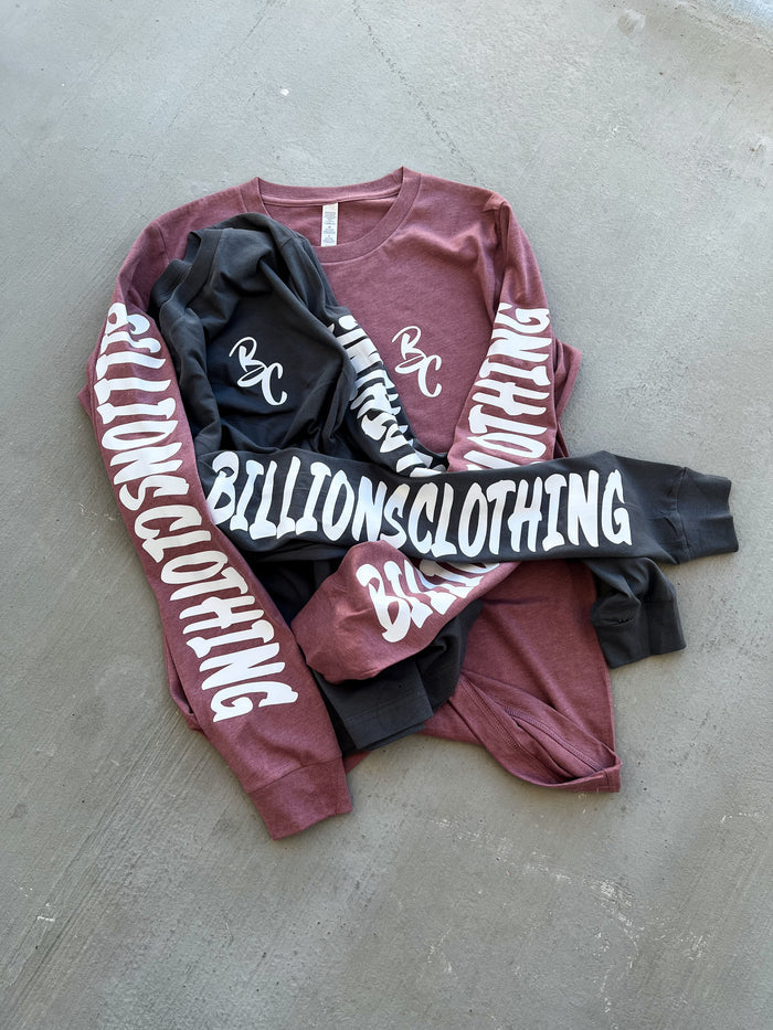 “Billionsclothing” Long Sleeve Tee (Mauve/White)