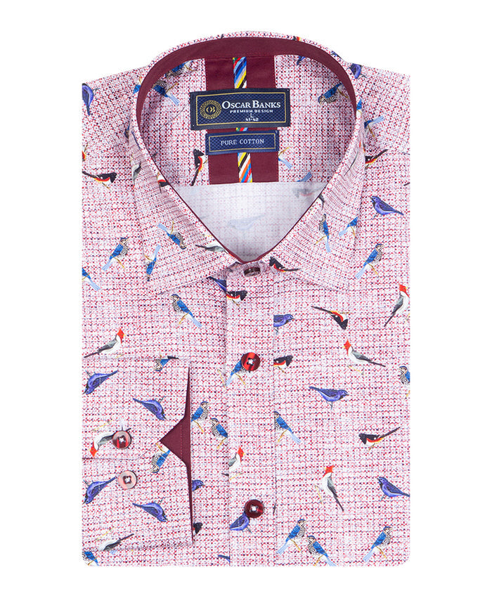 Bird Print Shirt with Matching Handkerchief-Makrom