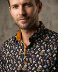 Black Cocktail Print Shirt with Matching Handkerchief