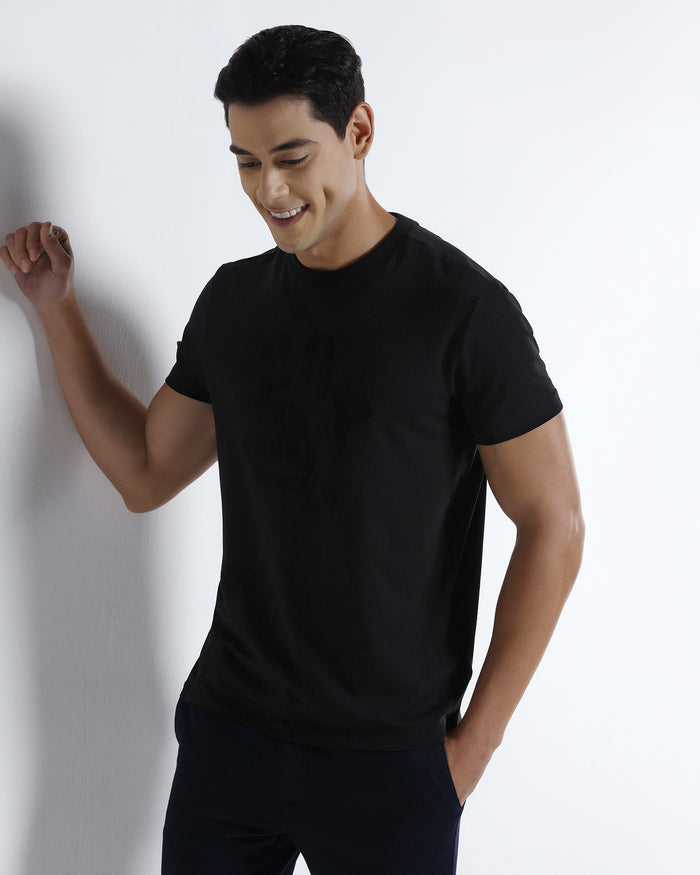 Black Crew Neck Printed T-Shirt - Misa