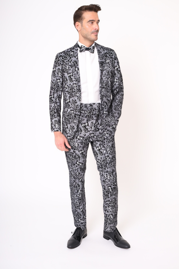 Black & Paisley Three Piece Fashion Suit-Makrom