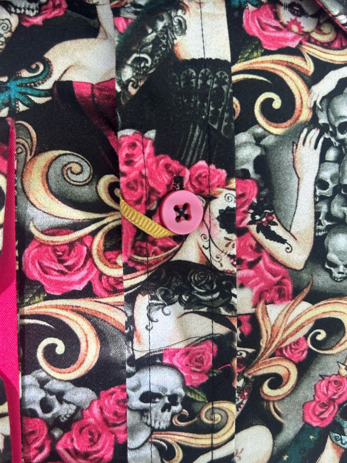 Black Skull Print Shirt with Matching Handkerchief-Makrom