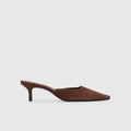 Brown suede high-heeled shoe on a light gray background | Lead
