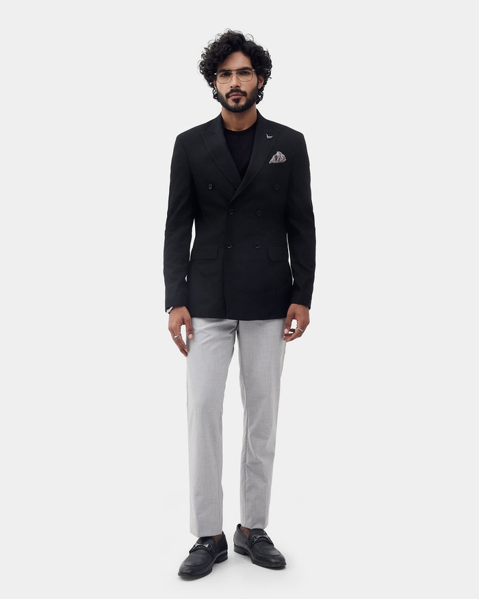 Black Textured Blazer - Kefo