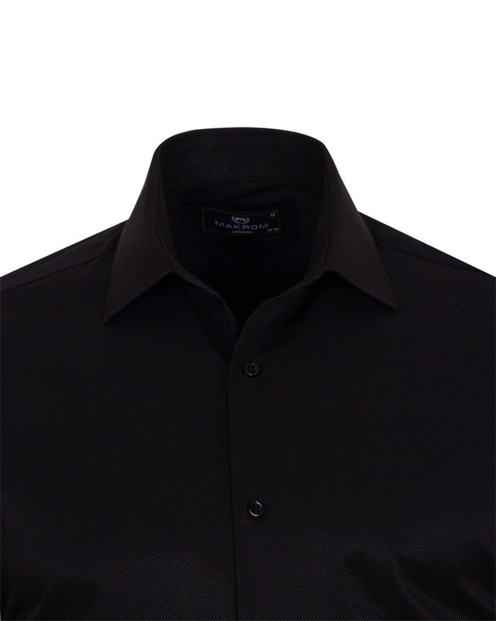 Black Twill Classic Single Cuff Shirt-Makrom