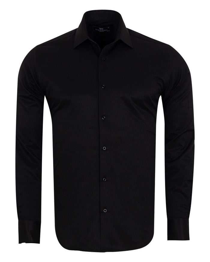 Black Twill Classic Single Cuff Shirt-Makrom