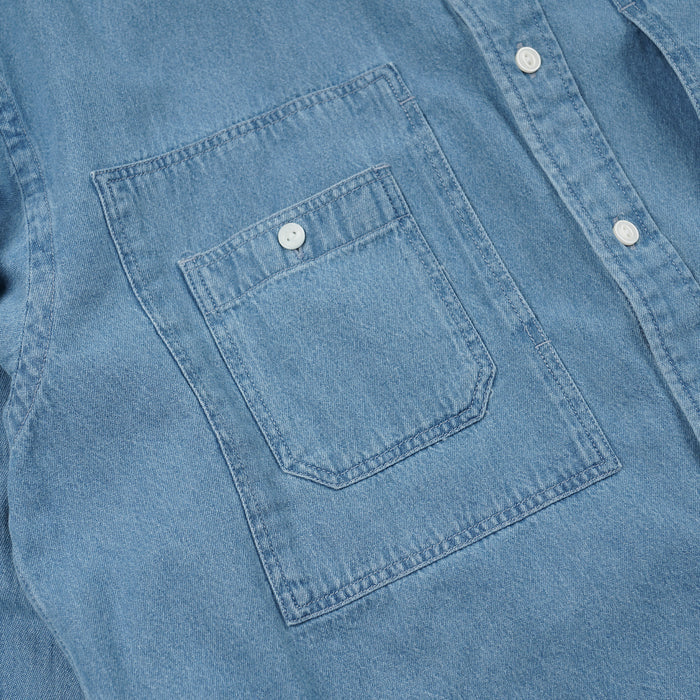 BLEACHED DENIM UTILITY SHIRT - MID BLUE