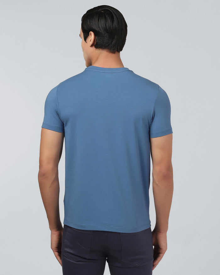Blue Crew Neck Printed T-Shirt - Posi