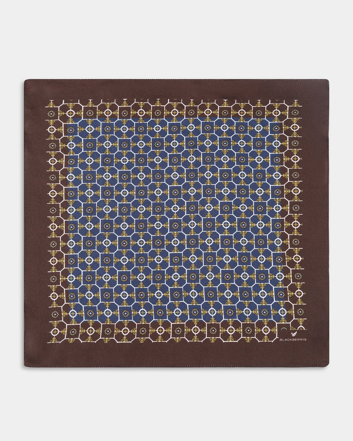 Blue Printed 100% Silk Pocket Square - Acorn