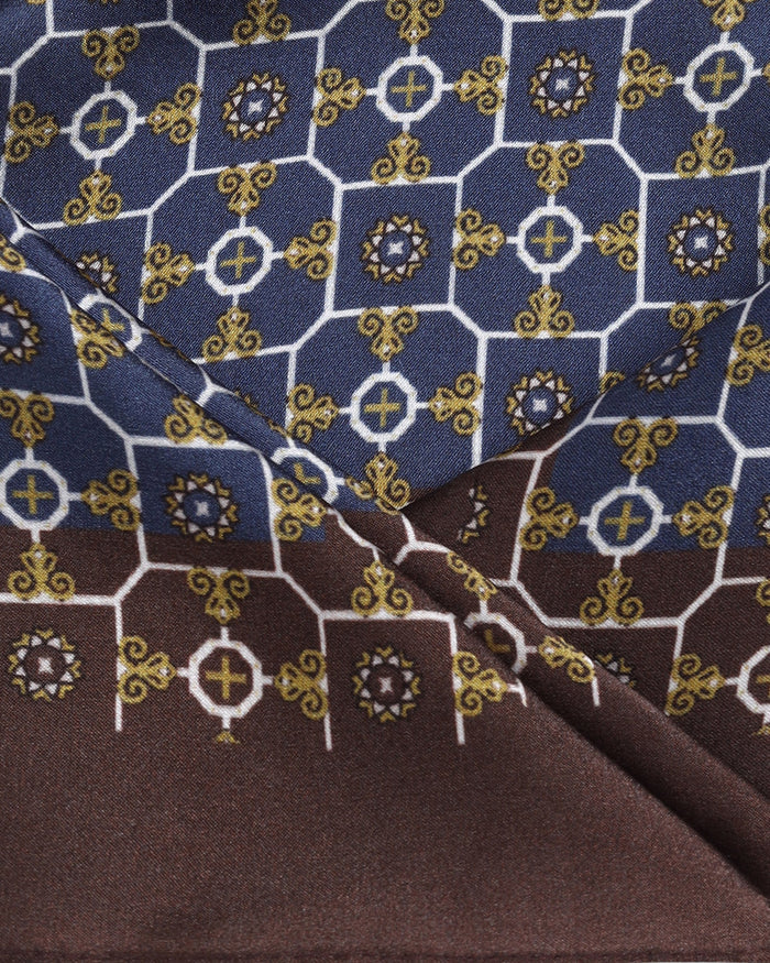 Blue Printed 100% Silk Pocket Square - Acorn
