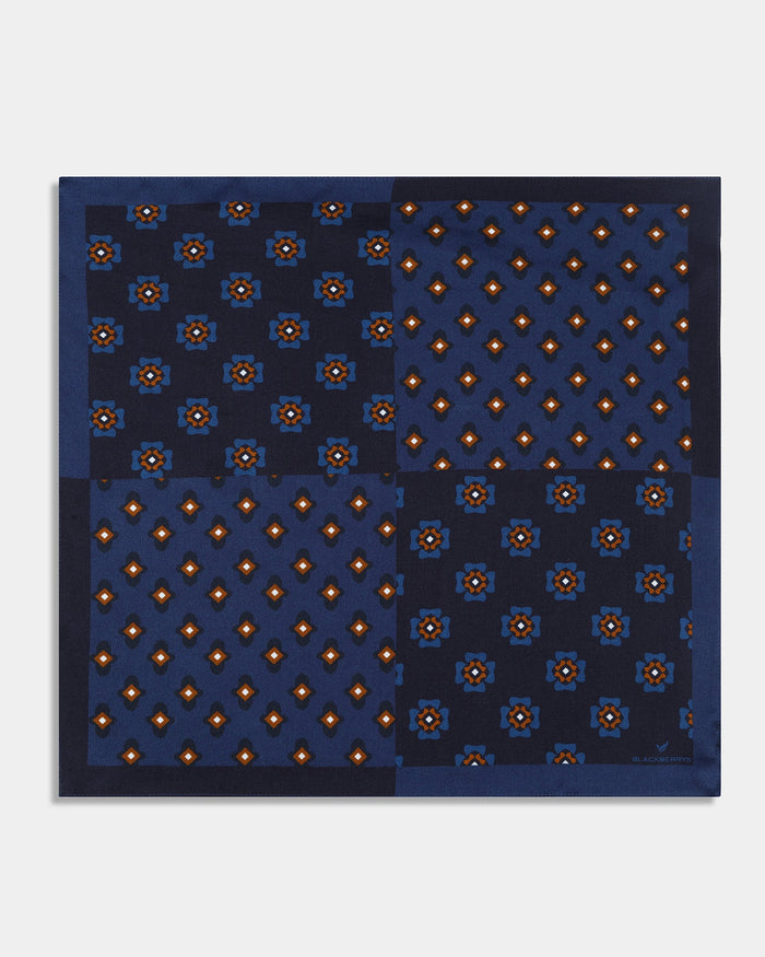 Blue Printed 100% Silk Pocket Square - Arve