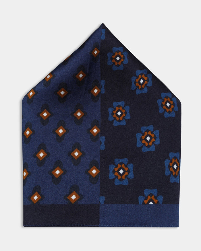 Blue Printed 100% Silk Pocket Square - Arve