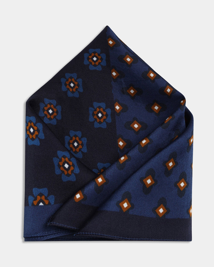 Blue Printed 100% Silk Pocket Square - Arve