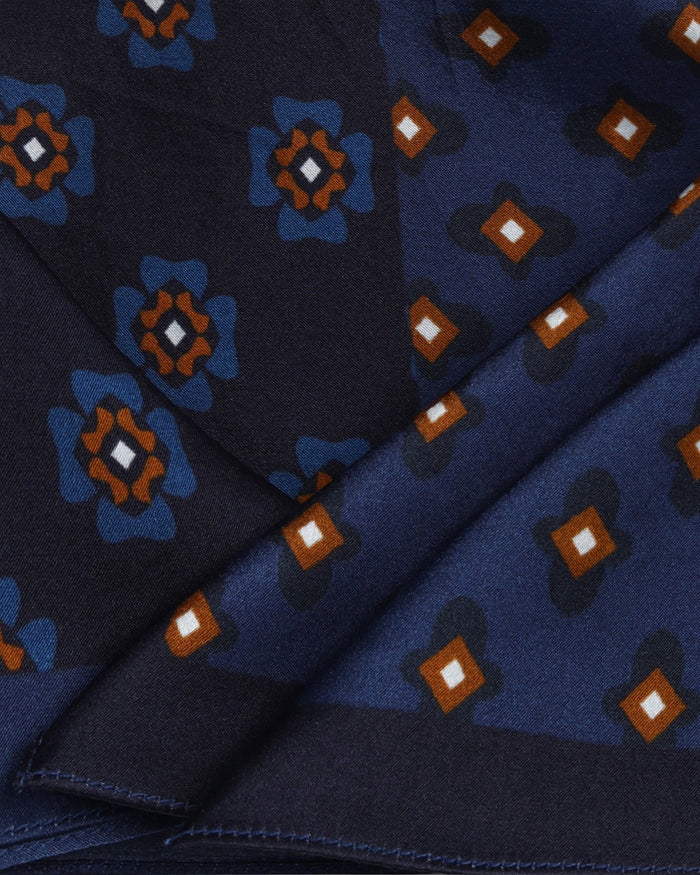 Blue Printed 100% Silk Pocket Square - Arve