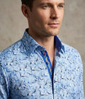 Blue Stork Print Shirt with Matching Handkerchief