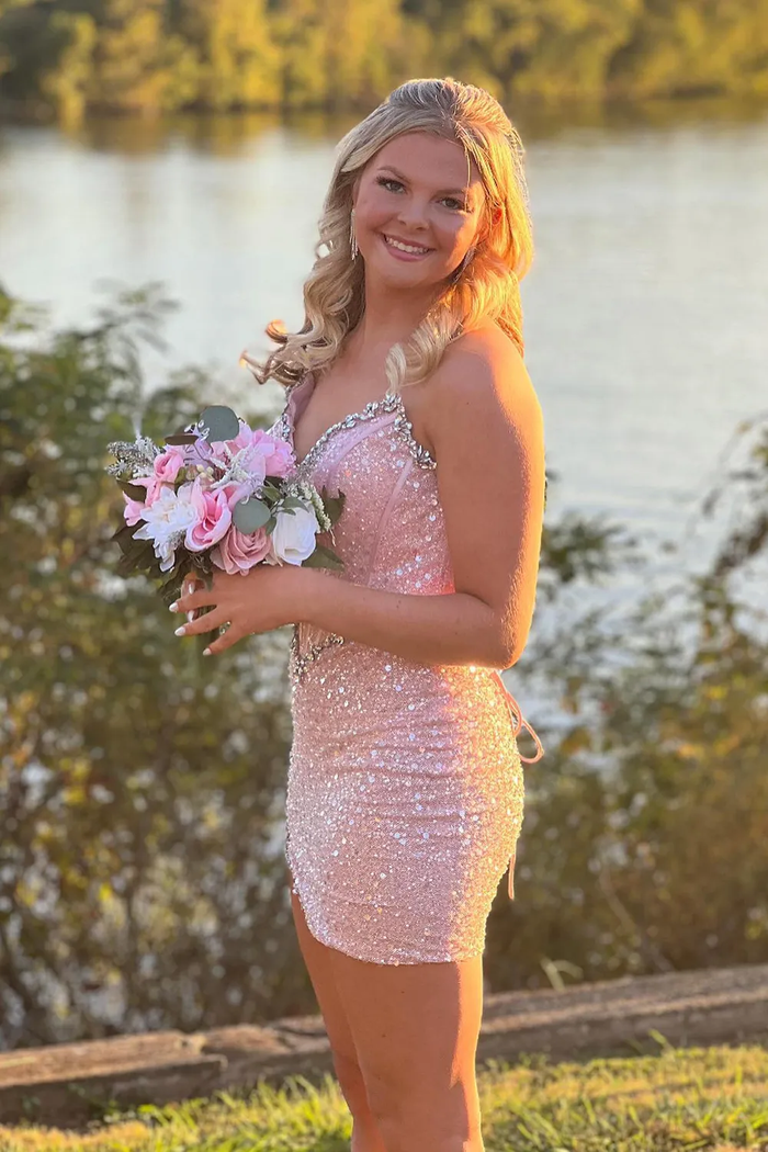 Bodycon Strapless Light Blue Sequins Tight Short Homecoming Dresses with Beadings