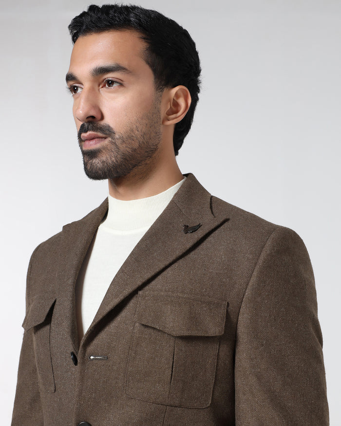 Brown Solid Blazer - Bacardi