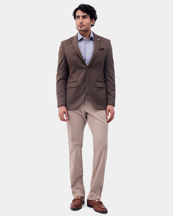 Brown Solid Blazer - Ferado