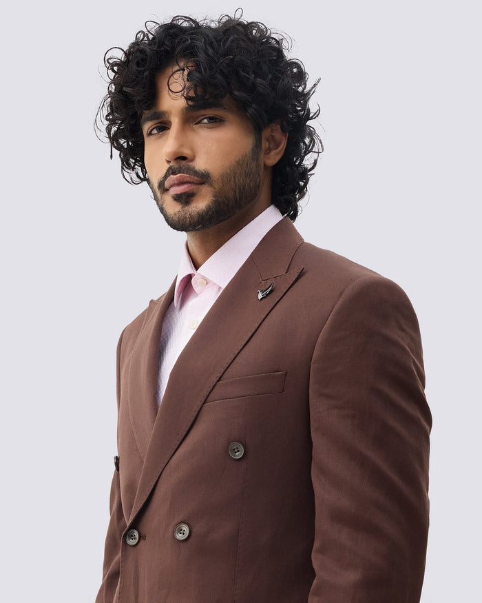 Brown Solid Blazer - Suzano