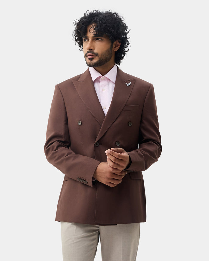 Brown Solid Blazer - Suzano