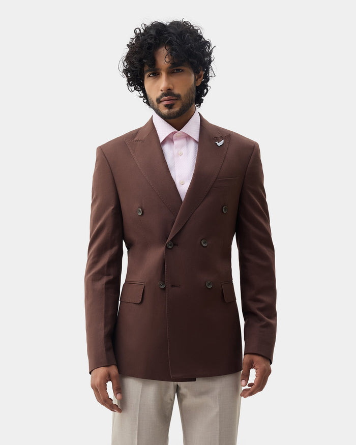 Brown Solid Blazer - Suzano