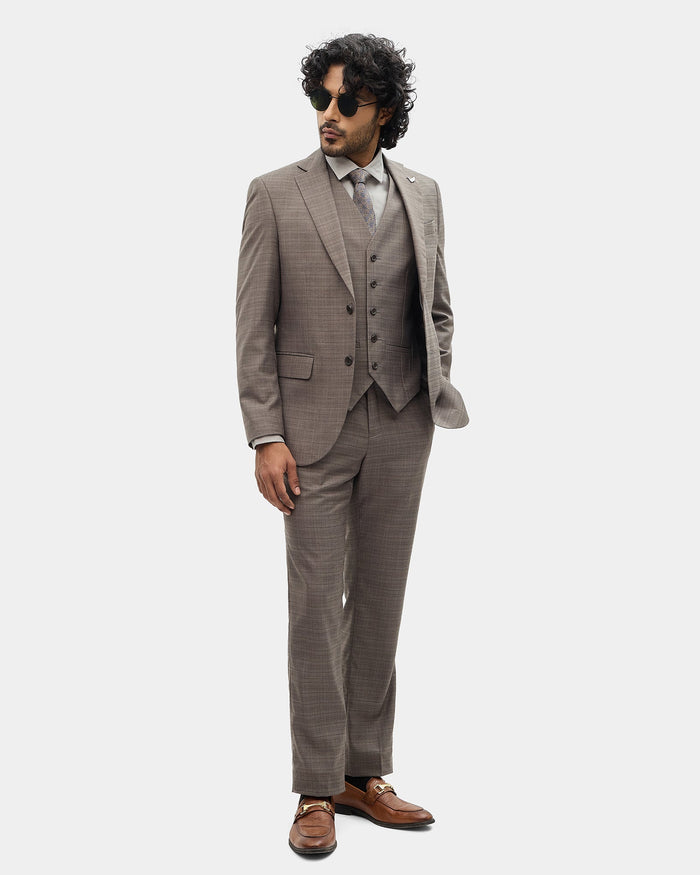Brown Three Piece Check Suit - Celton