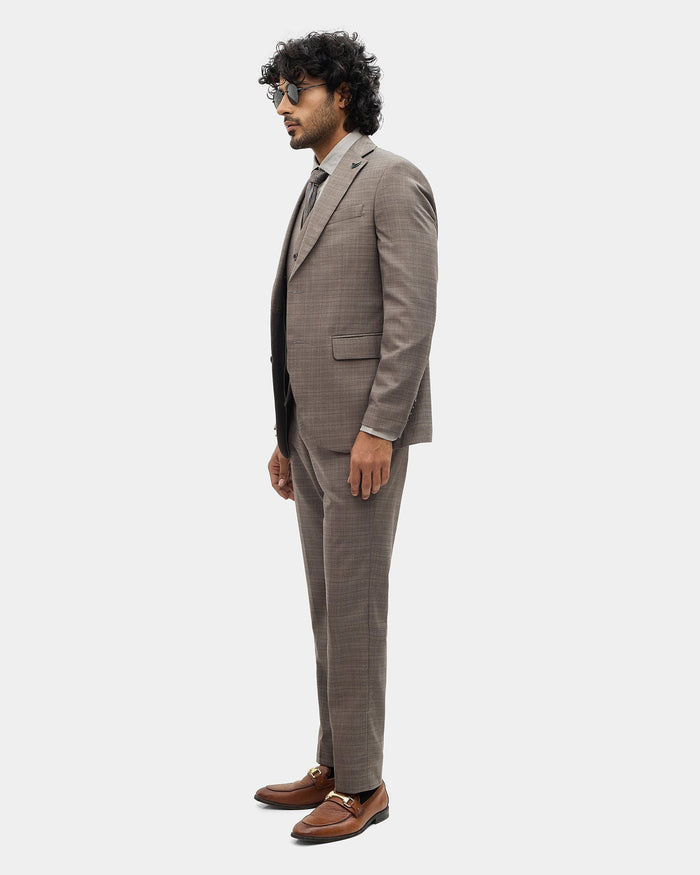 Brown Three Piece Check Suit - Celton