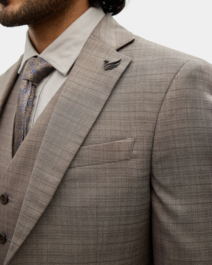 Brown Three Piece Check Suit - Celton
