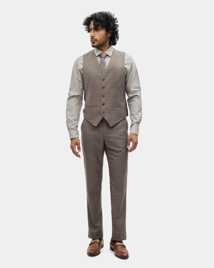 Brown Three Piece Check Suit - Celton
