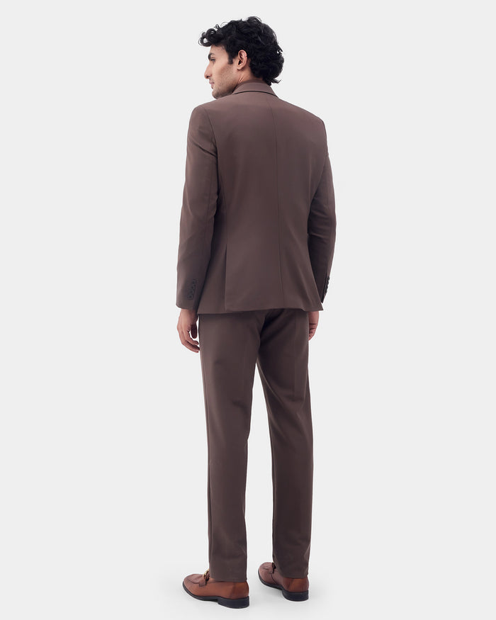 Brown Three Piece Solid Suit - Colteo