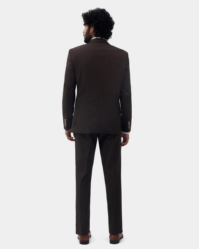 Brown Two Piece Solid Suit - Overon