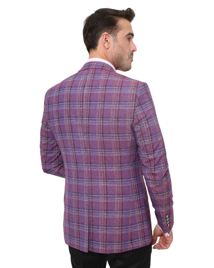 Burgundy Prince Of Wales Check Mens Blazer-Makrom