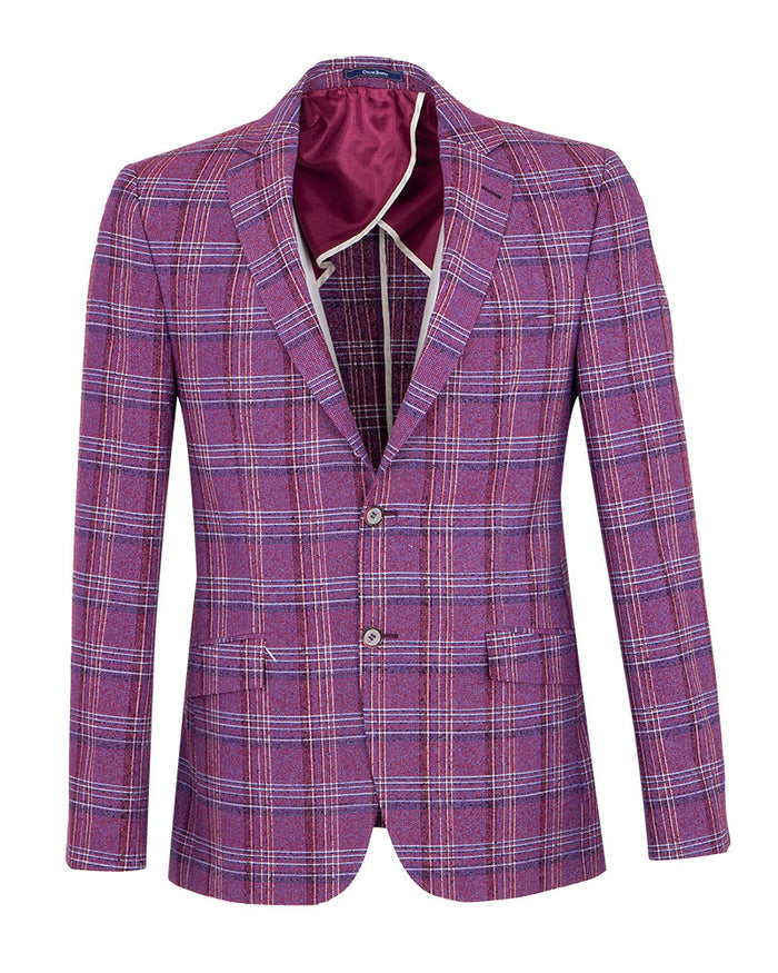 Burgundy Prince Of Wales Check Mens Blazer-Makrom