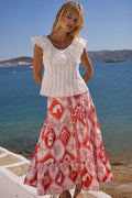 Button Front Skirt- Asterias Red