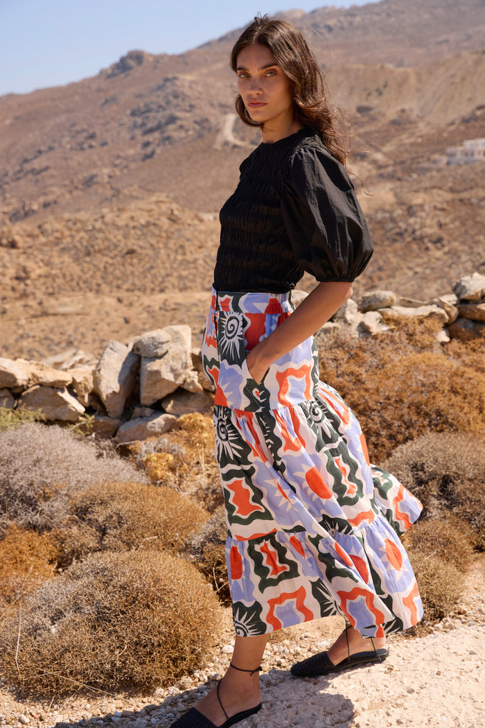 Button Front Skirt- Helios Blue